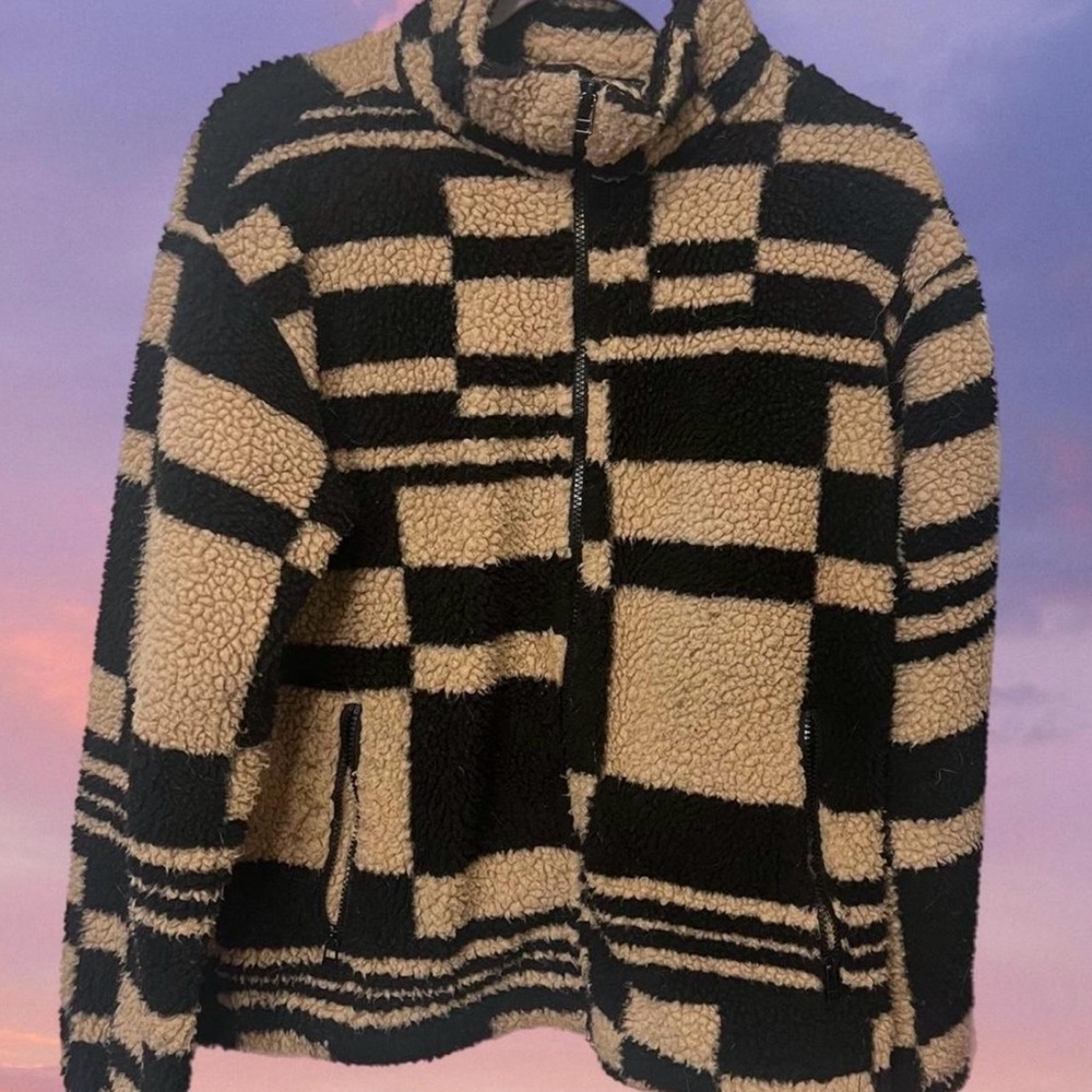 Urban Outfitters Cozy Black and Tan Checkered Women's teddy Jacket